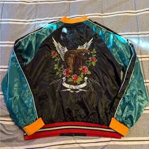 Embroidered Black and Teal unisex Jacket
